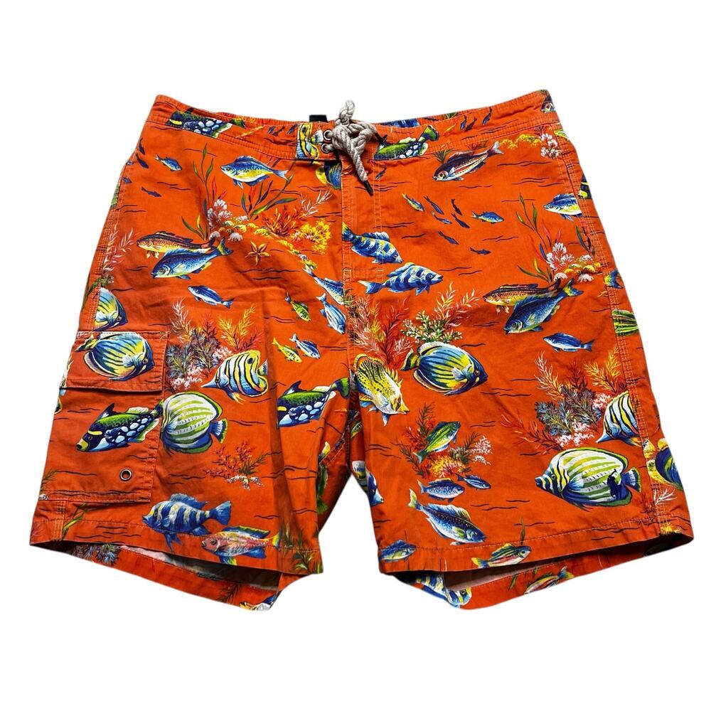Y2k Polo Ralph Lauren Shorts Mens Large Board Swimwear Lightweight Swim Fish